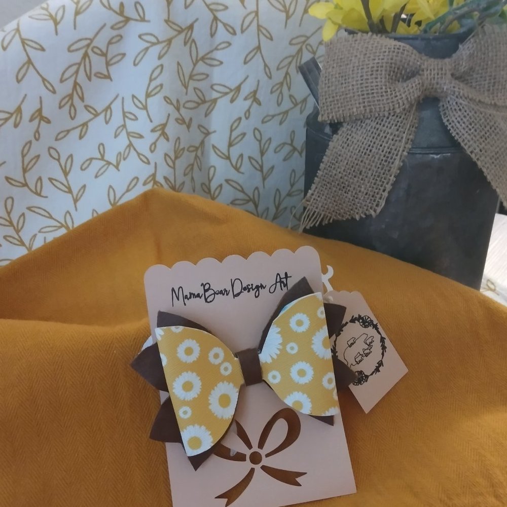 Floral Faux Leather Bow